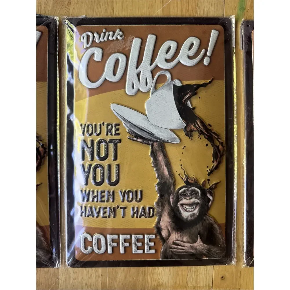Set of 3 Vintage Metal Coffee Signs Retro Kitchen Wall Decor 12x8 In New funny